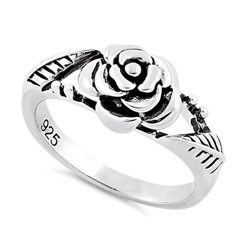 New Sterling Silver Rose Floral Ring